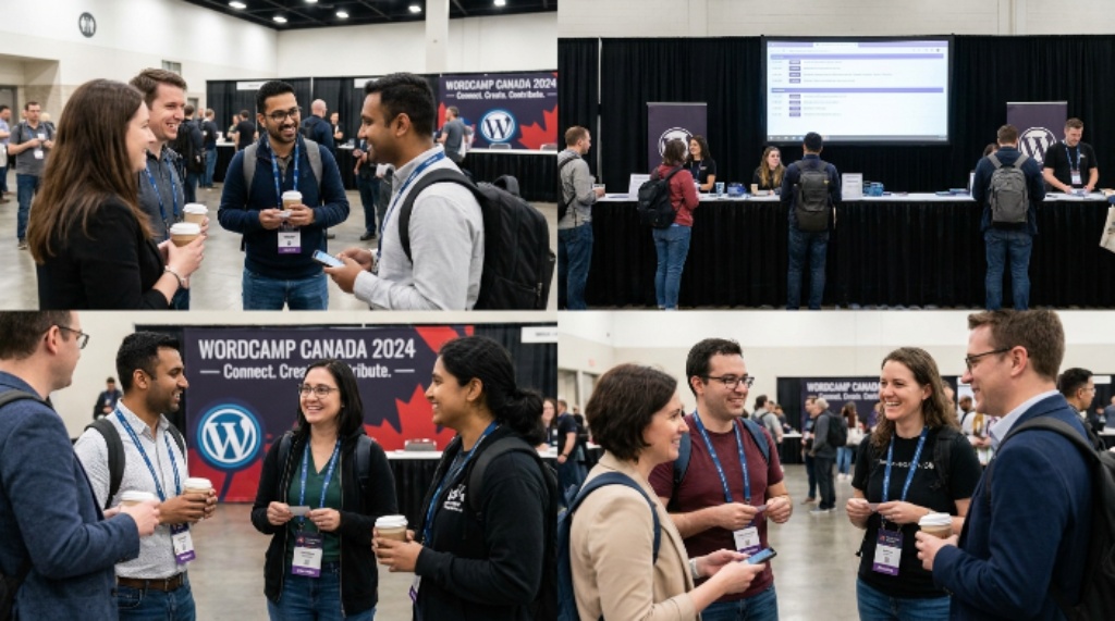 WordPress community attendees networking at WordCamp Canada conference